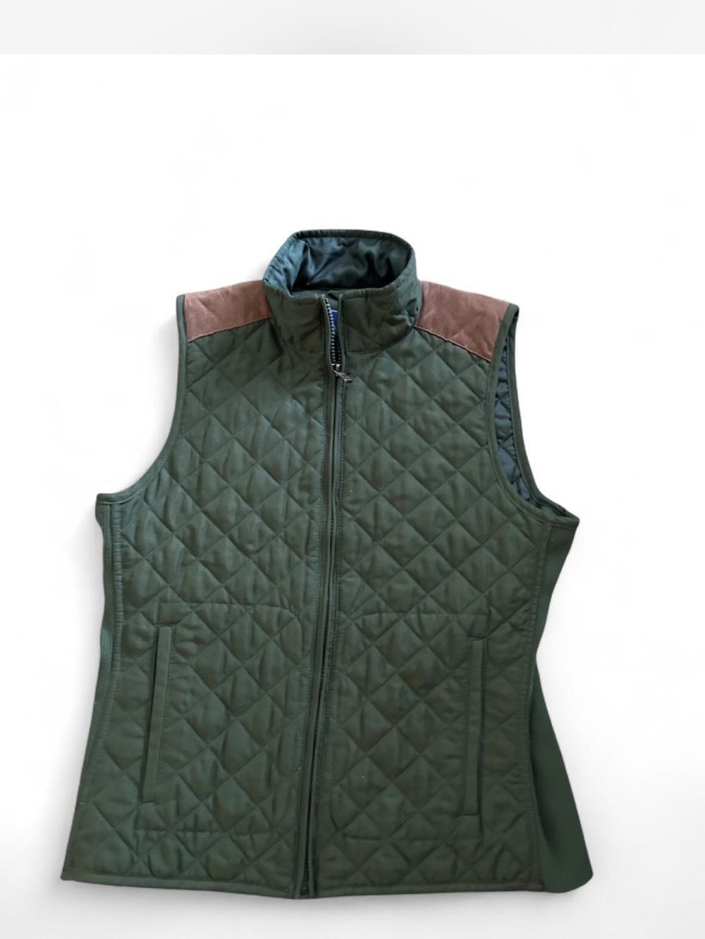 Chaps Sleeveless Vest - Olive with Brown Shoulder Panels
